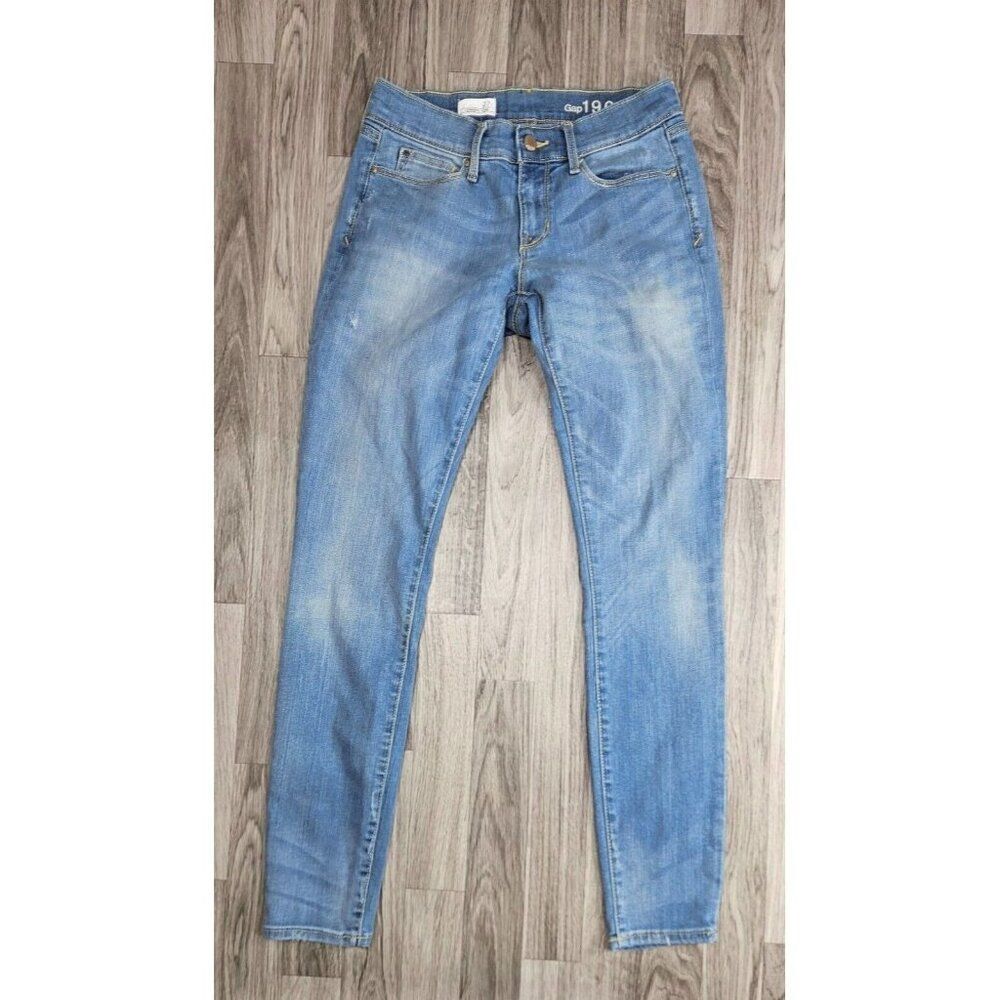Gap 1969 Womens‎ Size 27R Distressed Skinny Whiskered Denim Blue Jeans Leggings